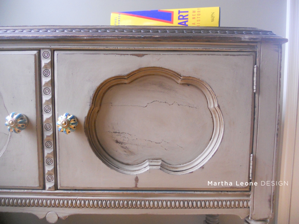 Antique buffet painted in Annie Sloan Coco then stained to age it at MarthaLeoneDesign.com