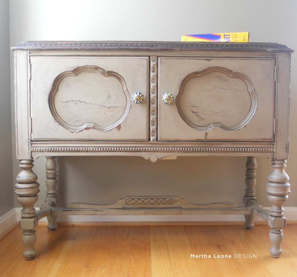 Antique buffet painted in Annie Sloan Coco then stained to age it at MarthaLeoneDesign.com