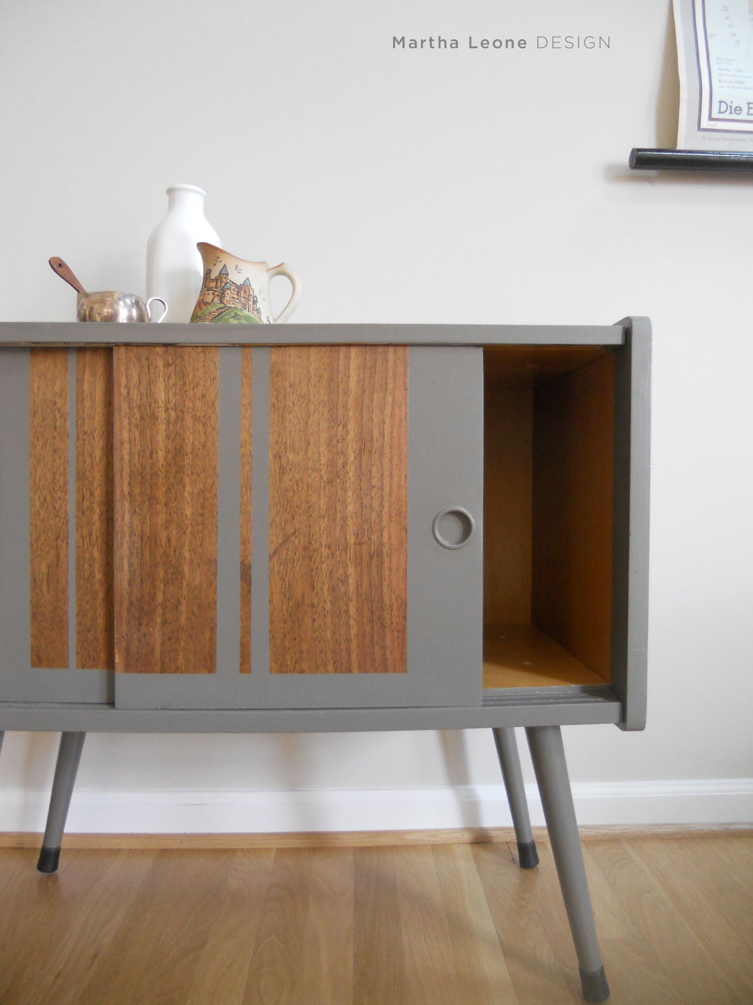 Gray record cabinet by Martha Leone Design