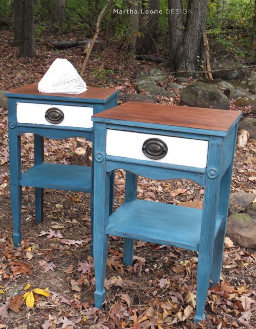 Blue and white nightstands